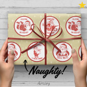 Beige Red Retro Naughty Weihnachten Geschenkpapier