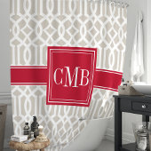 Beige & Red Trellis Monogramm Duschvorhang
