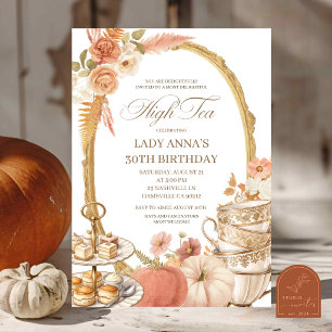 Beige-Regency-Herbst-Kürbis-Geburtstags-Teeparty Einladung