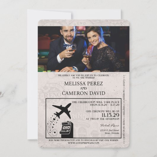 Beige Reno Passport Einladung zur Hochzeit (Vorderseite)