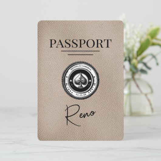 Beige Reno Passport Save the Date (Stehend Vorderseite)