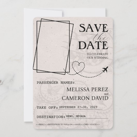 Beige Reno Passport Save the Date (Rückseite)