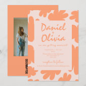 Beige Retro Floral mit Foto Hochzeit Einladung (Vorne/Hinten)