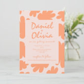 Beige Retro Floral mit QR Hochzeit Einladung (Stehend Vorderseite)