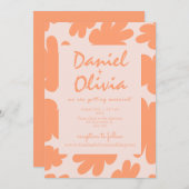 Beige Retro Floral mit QR Hochzeit Einladung (Vorne/Hinten)