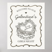 Beige Retro Herz Coquette Kuchen Galentine Willkom Poster (Vorne)