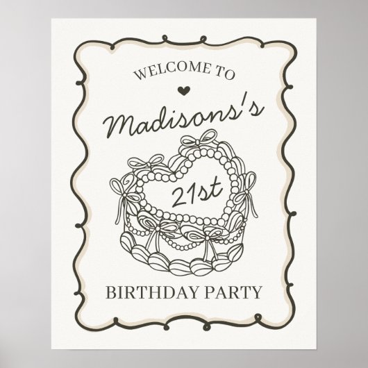 Beige Retro Herz Coquette Kuchen Geburtstag Willko Poster (Vorne)