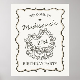 Beige Retro Herz Coquette Kuchen Geburtstag Willko Poster