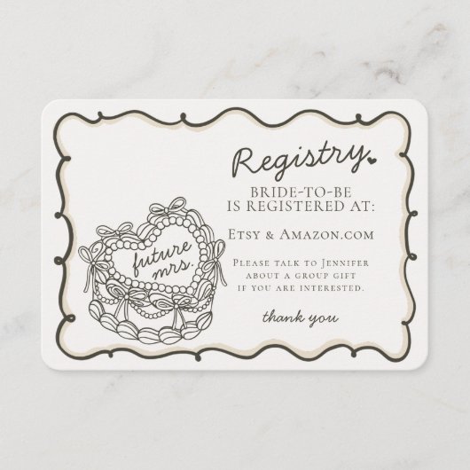 Beige Retro Herz Coquette Kuchen Registrierung Bei Begleitkarte (Vorderseite)