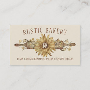 Beige Retro Holz Rolling Button Sonnenblumen Bäcke Visitenkarte