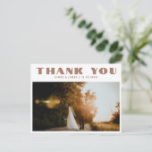 Beige Retro Typografie 2 Foto Wedding Vielen Dank Postkarte (Stehend Vorderseite)