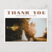 Beige Retro Typografie 2 Foto Wedding Vielen Dank Postkarte (Vorderseite)