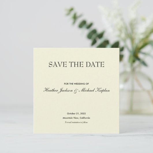 Beige Rett Date Hochzeit Beruflich Minimalistisch Save The Date (Stehend Vorderseite)