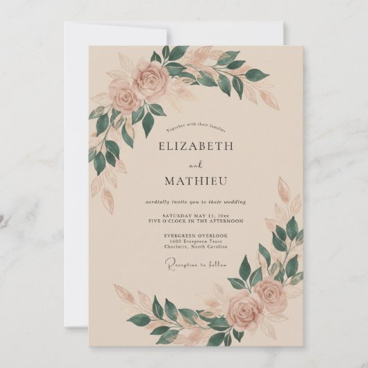 Beige Romantische Boho-Hochzeit Einladung (Vorderseite)
