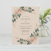 Beige Romantische Boho-Hochzeit Einladung (Stehend Vorderseite)