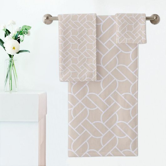 Beige Rope Pattern Towel Badhandtuch Set