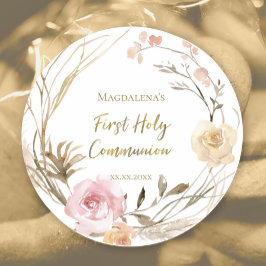 Beige Rosa Blume Erste Heilige Kommune Runder Aufkleber
