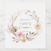 Beige Rosa Blume Erste Heilige Kommune Weinetikett (Einzelnes Label)