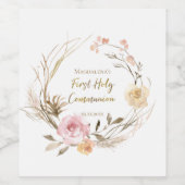 Beige Rosa Blume Erste Heilige Kommune Weinetikett (Einzelnes Label)