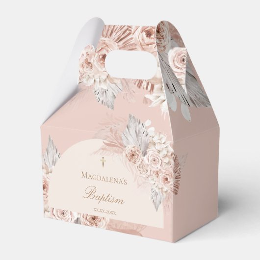 beige rosa Blumen | Taufe Geschenkschachtel (Vorderseite)