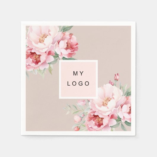 Beige rosa Blumenmotive Serviette (Vorderseite)