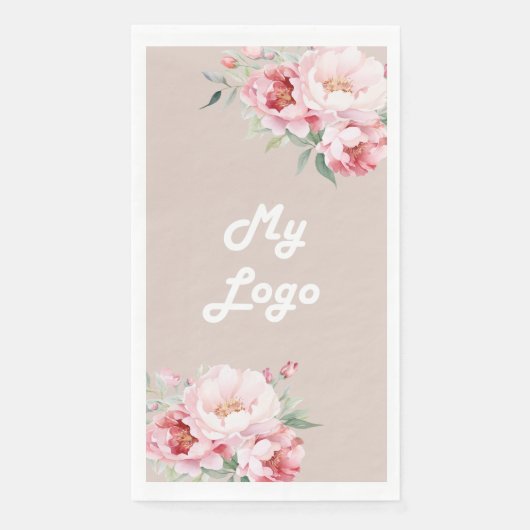 Beige rosa Blumenmotive Serviette (Vorderseite)