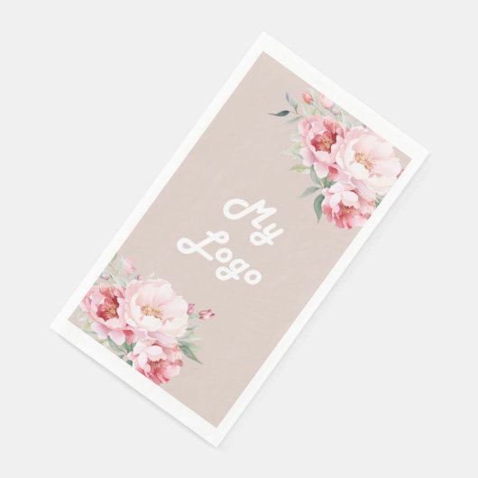 Beige rosa Blumenmotive Serviette (Ecke)