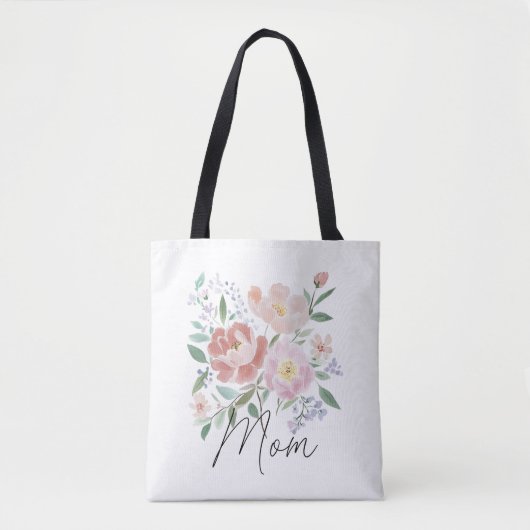 Beige Rosa Blumenmütter Tag Witty Caption Tasche (Vorderseite)
