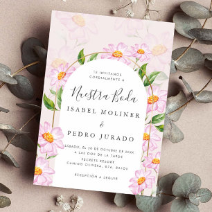 Beige Rosa Botanische Nuestra Boda Spanische Hochz Einladung