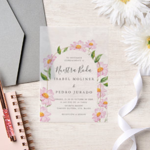 Beige Rosa Botanische Nuestra Boda Spanische Hochz Pergament Einladungen