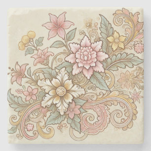 Beige Rosa Gelb Boho Floral Batik Wasserfarbe Steinuntersetzer
