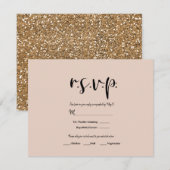 Beige rosa Moderner Gold Glitzer Hochzeit RSVP Ant Karte (Vorne/Hinten)