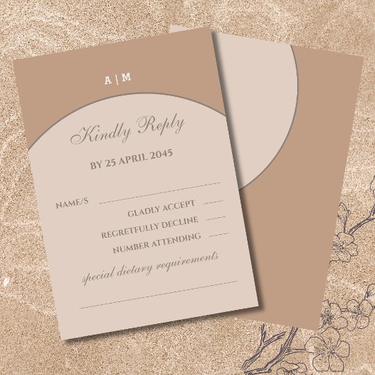 Beige rosa Monogram Japandi Wedding RSVP Card