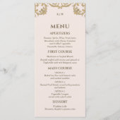 Beige rosa Verziertes Monogramm Barockmenü Menükarte (Vorderseite)