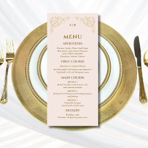 Beige rosa Verziertes Monogramm Barockmenü Menükarte