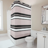 Beige rosa, weiße schwarze Streifen Duschvorhang (Beispiel)