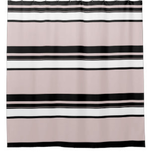 Beige rosa, weiße schwarze Streifen Duschvorhang