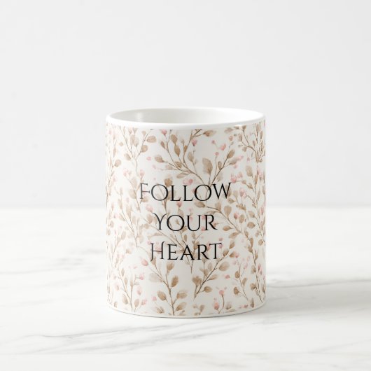 Beige Rosafarbenes Blumenmuster Kaffeetasse (Mittel)