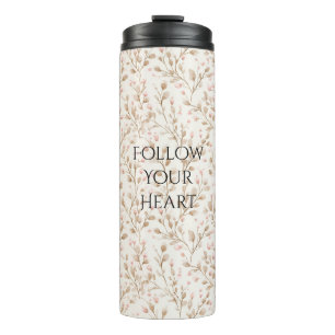 Beige Rosafarbenes Blumenmuster Thermosbecher