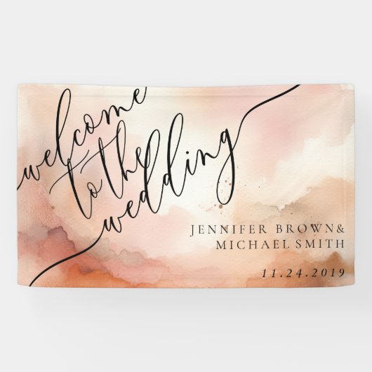 Beige Rose Gold Wasserfarbe Rosa Hochzeit Banner (Horizontal)