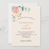 Beige Rose Goldblütengold QR-Code UAWG Hochzeit Einladung (Vorderseite)