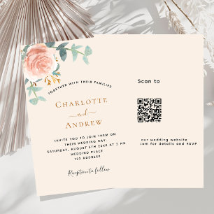 Beige Rose Goldblütengold QR-Code UAWG Hochzeit Einladung