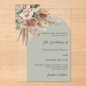Beige Rose Pampas Pampas Sali klare Hochzeit Acryleinladungen (Vorderseite)