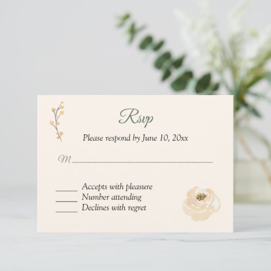 Beige Rose UAWG Response Card RSVP Karte (Stehend Vorderseite)