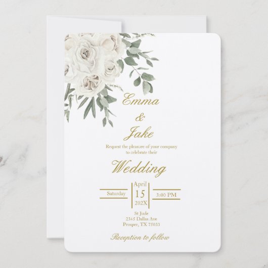 Beige Rosenhochzeit Einladung (Vorderseite)