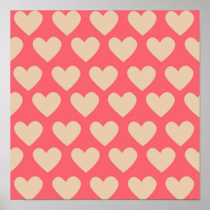 Beige Rot Niedlich Einfaches Herzmuster Poster