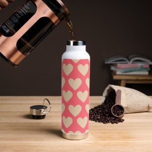 Beige Rot Niedlich Einfaches Herzmuster Trinkflasche