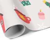 Beige Rot und Grün Niedliche Illustrierte Weihnach Geschenkpapier (Rolleneckpunkt)