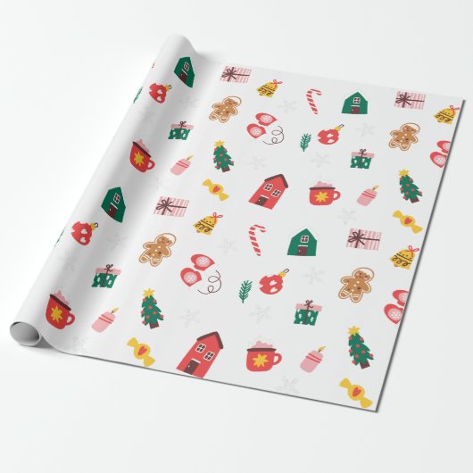 Beige Rot und Niedliches Weihnachtswrapping Paper Geschenkpapier (Ungerollt)