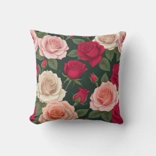 Beige Rote Rosen Kissen